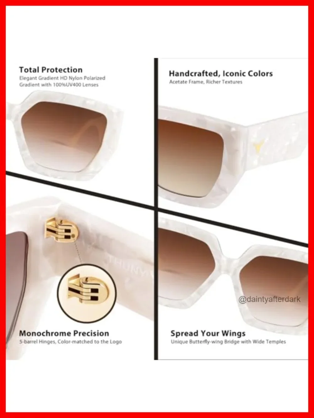 Oversized Square Acetate Sunglasses Women UV400 Retro Trendy Driving